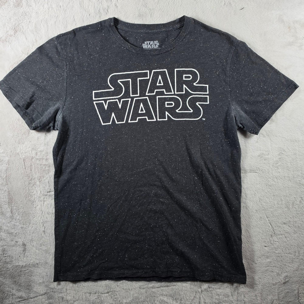 Star Wars T-Shirt Mens Medium Charcoal Grey Speckled Logo Graphic Tee Sci-Fi